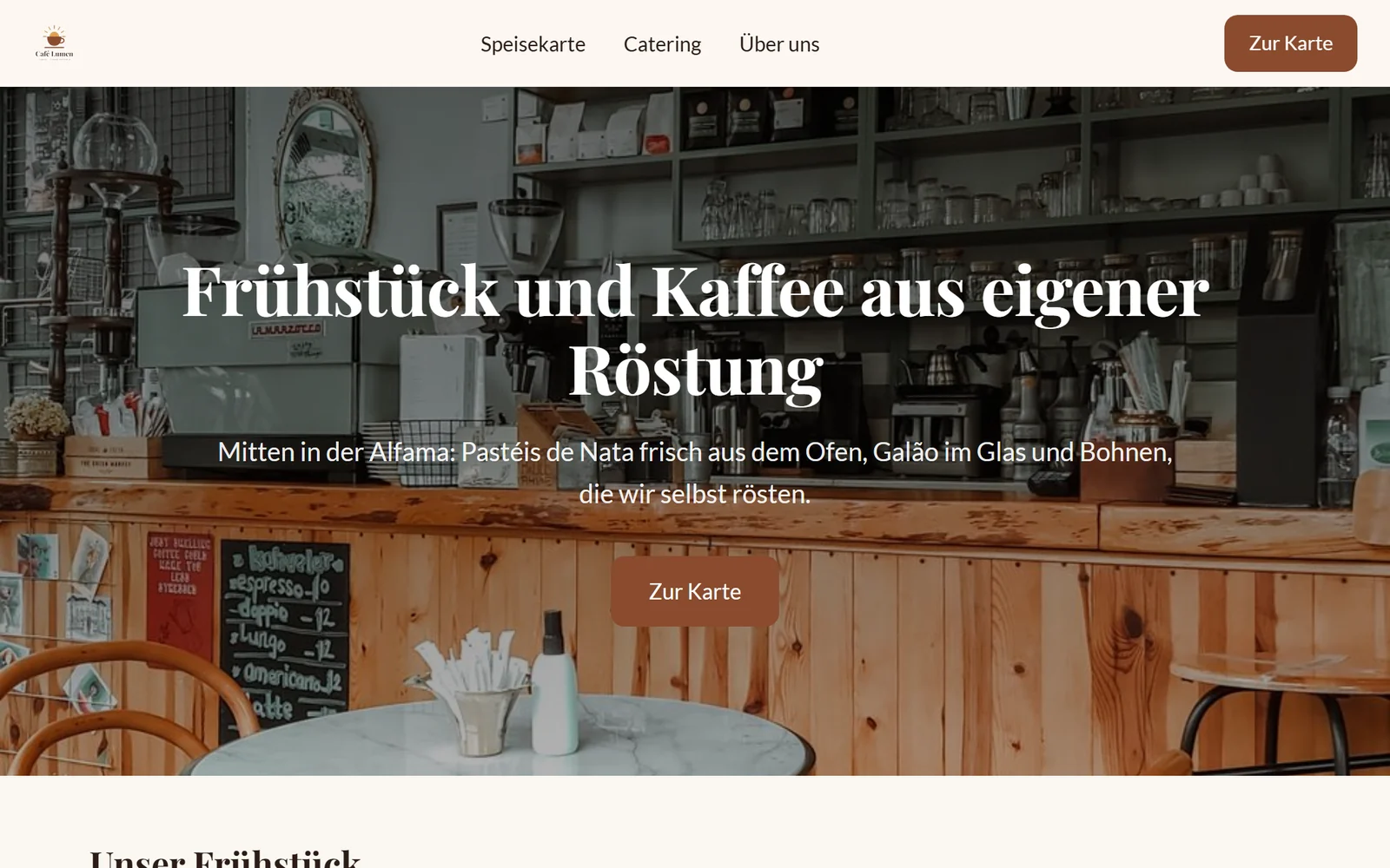 Die Website von Café Lumen: das Logo der Marke in der Kopfleiste.