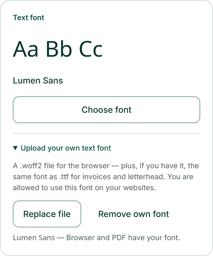 السطر أسفل خط النص الخاص بـ Café Lumen: «المتصفح وملفات PDF لديهما خطك.»