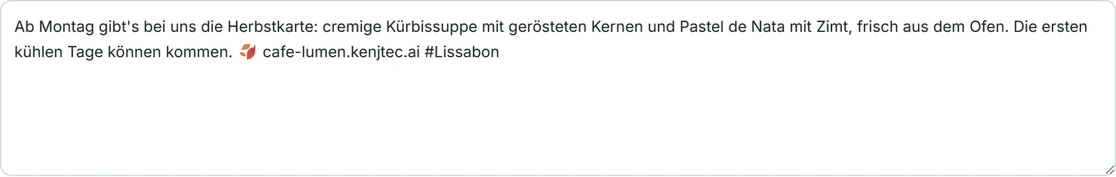 Die X-Fassung von Café Lumen, die am Ende auf die Adresse cafe-lumen.kenjtec.ai verweist.